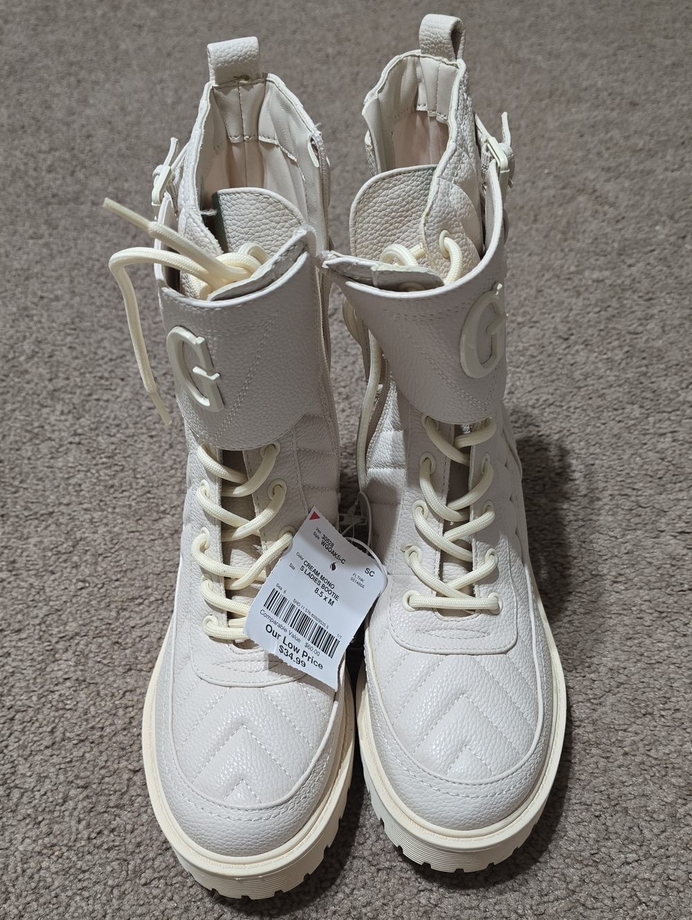 Guess White Lace-Up High-Top Combat Boots